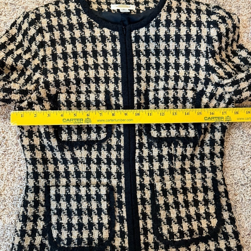 Talbots Houndstooth Tweed Blazer Jacket Size: 4 Wool Blend Pockets Zipper Front - Picture 10 of 13